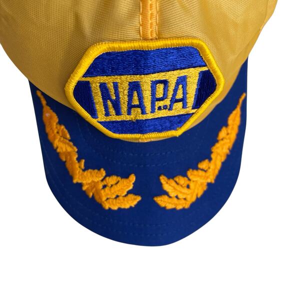 Vintage NAPA Auto Parts Hat Patch Logo Snapback Scrambled Egg Brim Yellow Blue - Picture 8 of 12